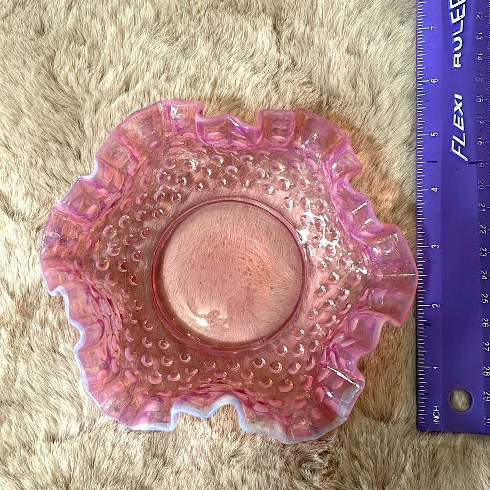 Fenton Pink Opalescent Ruffled Hobnail Dish